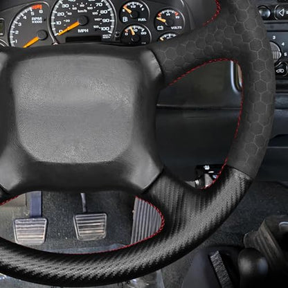 MEWANT DIY Black Matte PU Carbon Fiber Embossed Suede Steering Wheel Cover for Chevy Silverado 1500 Astro Blazer C/K