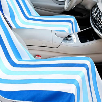 Hahafelt 2 Pack Car Seat Towel Covers with Storage Bag, 63 x 32 Inch Universal Non Slip Waterproof Sweat Protector for Car Truck, Gym Swimming Running, Machine Washable (Blue Vertical Stripes) - style: Blue Vertical Stripes