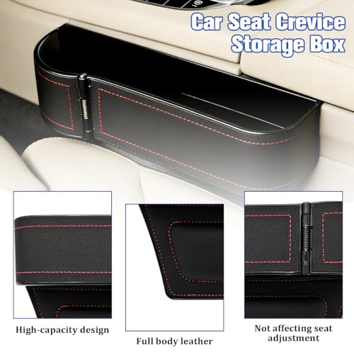 Car Seat Gap Filler Organizer with Cup Holder Expander, Leather Console Seam Filler Storage Box, Auto Front Seat Gap Organizer for Phones Keys Glasses, Universal Fit (Black/Red Driver) - color: Black/Red, size: Driver