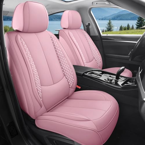 Bling Car Seat Covers Full Set, Luxury Faux Leather Car Seat Covers Waterproof Non-Slip Seat Protector Universal Fit for Most Cars SUVs Trucks Pick-ups,Car Accessories Interior for Women(Pink) - color: Pink-Full Set