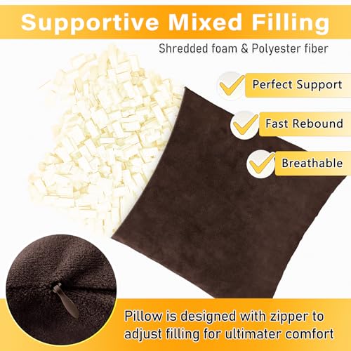 1 MIDDLE ONE 2 Pack Small Pillow, 16 X 12 Inches, Memory Foam Mini Pillow for Travel, Camping, Sleeping, Nap and Neck, Knee, Lumbar Support, Tiny Cushion for Pet, Dogs (Brown) - color: Brown, size: 16x12 inch