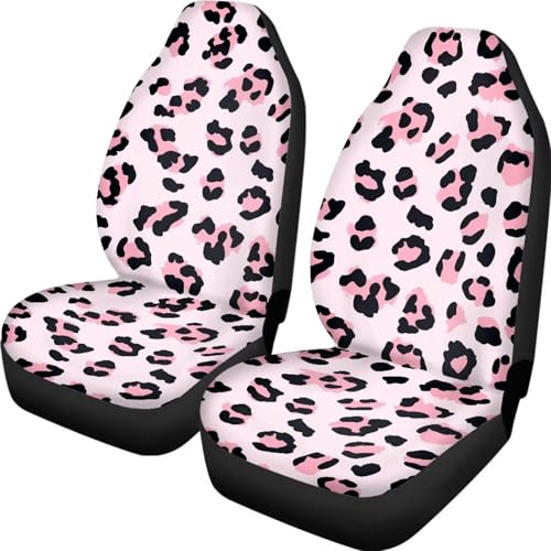 Pink Leopard Print Car Seat Covers for Women Men, Thin Automobile Front Seat Cushion Car Interior Protection for SUV Truck Van Chairs - color: Pink Leopard