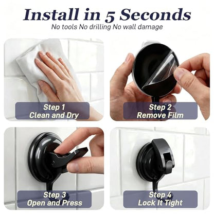 Heavy Duty Vacuum Suction Cup Hooks, Matte Black Plated Polished Super Suction for Kitchen Bathroom, 2 Pack