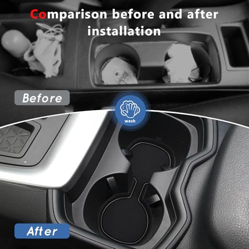 Auovo 3D Cup Holder Insert Liners Compatible with Toyota RAV4 Accessories 2025 2024 2023 2022 2021 2020 2019 Car Custom Cup Holder Mats Pads 3-pc Set (Black Trim) - color: Black, size: 3PCS