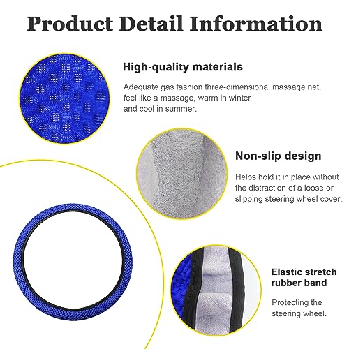 Kewucn Car Elastic Stretch Steering Wheel Cover, Soft Microfiber Breathable Ice Silk, Universal 15 Inch Anti-Slip Auto Steering Wheel Protector, Fit Car, SUV, Van, Sedan, Truck (Blue) - size: Blue