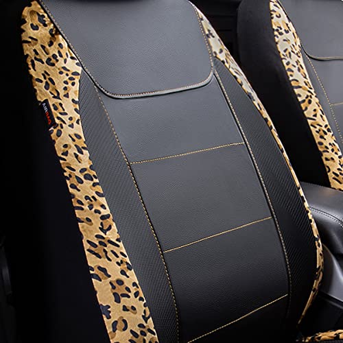 Flying Banner car seat Covers Protects Leopard Printing Velvet Faux Leather Carbon Fiber Front Pair Carbon Fibre (Leopard Black, Front Pair) - color: Leopard Brown Black, size: Front Pair -- 2PCS