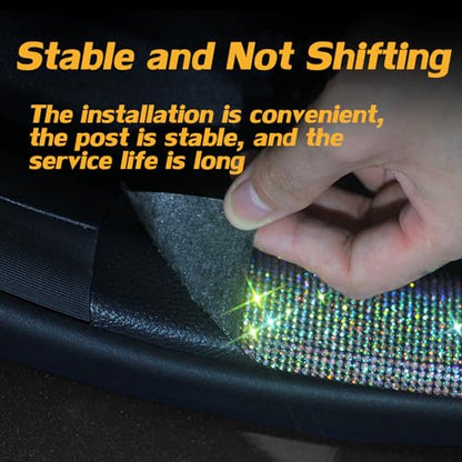 Car Door Sill Protector with Bling Rhinestones 2PCS Edge Guard Scuff Cover Anti-Scratch Strip Sticker Bumper Protector for Truck 2.75"x23.62" (Blue)
