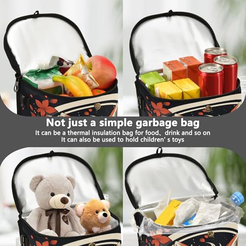 MNSRUU Car Trash Can with Lid, Fox and Flowers Car Trash Bag Hanging Organizers and Storage for Front Back Seat, Leak-Proof Trash Bin - color: Fox I 3299