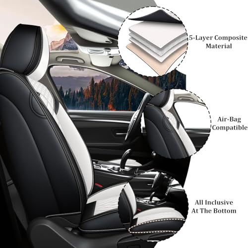 Car Seat Covers Full Set for KIA Sportage 2002-2026, Waterproof Nappa Leather Car Seat Cover, Full Coverage Car Seat Covers Sets(5 Seats/Black White)