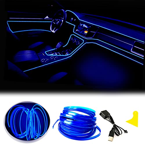 El Wire Blue Interior Car LED Strip Lights, 3M Neon Wire USB 5V with Fuse Protection for Automotive Interior Decoration, with 6mm Sewing Edge - color: Blue, size: 3 M