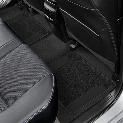 PU Leather Car Seat Covers w/Two-Tone Carpet/Vinyl Trim Car Floor Mats – Front and Back Split Bench Seat Covers, Steering Wheel Cover, Floor Mats for Cars Trucks Vans and SUVs (Black) - color: Black