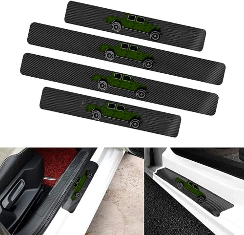 4 Pieces Car Door Sill Protector,Carbon Fiber Threshold Anti-Scratch Sticker Door Edge/Rear Guard Protection Green - color: 4pcs-t-j-G-GREEN