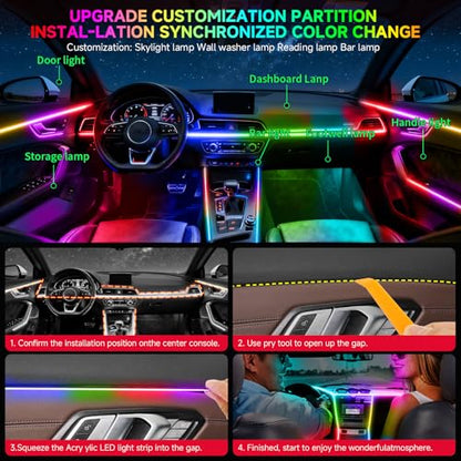 Interior Car LED Strip Lights, Acrylic LEDs Lights for Car with Dynamic Dreamcolor Chasing, Ambient Lighting Kits Music Sync Wireless APP and RF Remote Control (55.12inch*2)