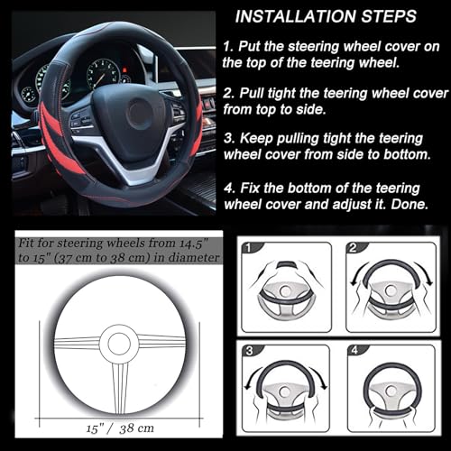 Alusbell Microfiber Leather Steering Wheel Cover Breathable Auto Car Steering Wheel Cover for Women and Men Universal 15 Inches Red - color: Red