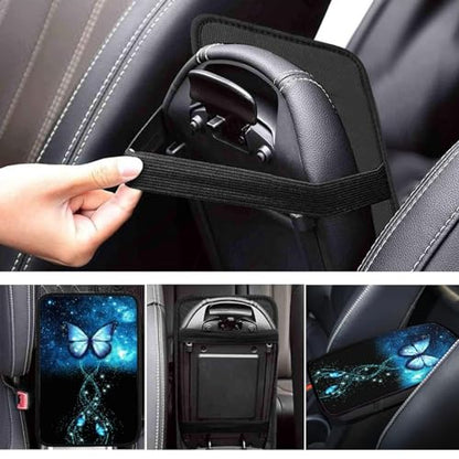 UNICEU Galaxy Blue Butterfly Car Center Console Armrest Cushion Pad Auto Interior Accessories Neoprene Soft Armrest Protector Pad Anti Slip Cover - color: Galaxy Blue Butterfly