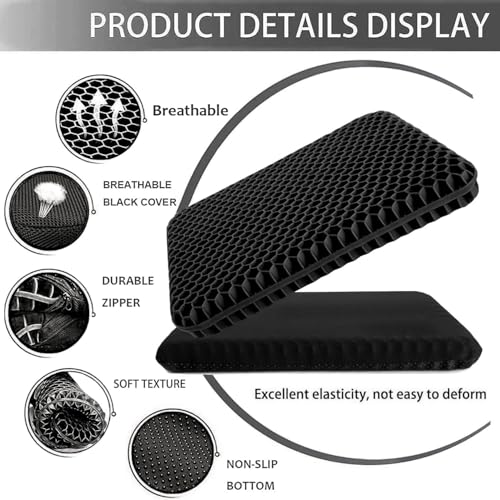 Gel Seat Cushion, Double Thick Breathable Honeycomb Design Absorbs Pressure Points Seat Cushion with Non-Slip Cover Gel Cushion for Office Chair Home Car Seat Cushion for Wheelchair (Black) - color: Black