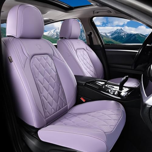 Coverado Car Seat Cover Front Seats, 2-Pack Luxury Faux Leather Seat Covers, Purple Car Seat Cover, Waterproof Car Seat Protectors, Driver Front Seat Cover Universal Fit for Most Cars, Purple - color: A-Purple, size: Front