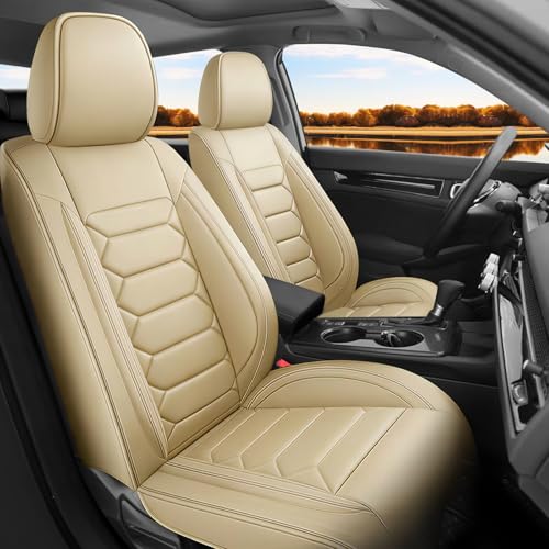 Fit Civic Car Seat Covers Compatible with Honda Civic 2022 2023 2024 2025 2026 Sport, Sport Touring, EX, EX-L, LX, Touring, Model-Full Coverage Breathable Leather (2 Front/Beige) - color: Front Pair F1 beige, size: 2022-2026 Civic