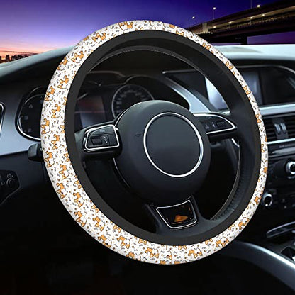 Swono Cute Dog Car Steering Wheel Cover Cartoon Dog Breed Welsh Corgi On A White Safe Driving Anti-Slip Steering Wheel Covers Steering Wheel Protection No Smell Universal 15 Inch - color: multi-064