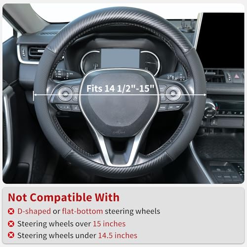 Uxcer Carbon Fiber Leather Steering Wheel Cover, Universal 14.5–15 Inch Non-Slip Breathable Steering Wheel Cover for Cars, Carbon Fiber - color: Carbon Fiber