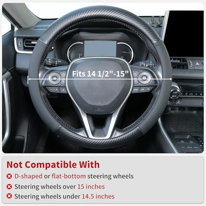 Uxcer Carbon Fiber Leather Steering Wheel Cover, Universal 14.5–15 Inch Non-Slip Breathable Steering Wheel Cover for Cars, Carbon Fiber - color: Carbon Fiber
