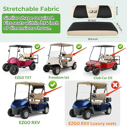 10L0L Golf Cart Seat Covers, Super Comfort Cooler Than Vinyl Seat Cover, Front and Rear Seat Cover for Yamaha EZGO Club Car, No Drilling Breathable Mesh Bench Seat Blanket, Machine Washable - color: Black + Beige, style: Front Seat - For EZGO TXT & RXV &