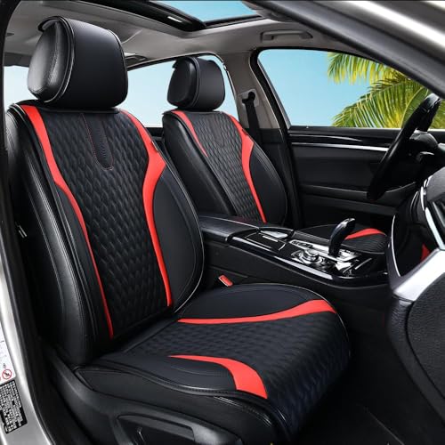 Coverado Front Seat Covers, 2PCs Seat Covers for Cars, Car Seat Cushion Waterproof Leather Car Seat Protector, Driver Seat Cover Universal Fit for Most Sedans SUV Truck Black&Red - color: Black&Red-XMY, size: Front