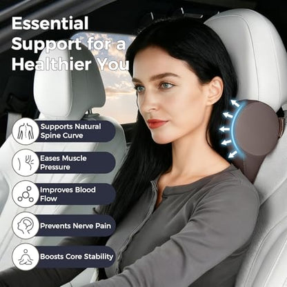 Coverado Car Headrest Pillow, Ergonomic Memory Foam Car Neck Pillow for Driving Seat with Adjustable Strap, Soft PU Leather Breathable Removable Cover Neck Support for Neck Pain Relief