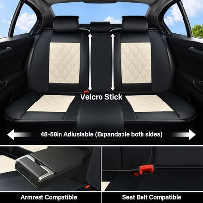 Coverado Car Seat Covers Full Set, Faux Leather Seat Covers for Car, Waterproof Car Seat Protectors 5 Seats, Automotive Seat Covers Universal Fit for Most Cars SUV Trucks- Black&White