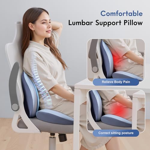 Seat Cushion and Lumbar Support Pillow for Office Chair Car, Ergonomic Memory Foam Back Support for Office Gaming Chair Driving Seat Wheelchair, Relieves Neck, Back & Sciatica Pain – Blue - color: Blue, size: Seat Cushion&Lumbar Pillow