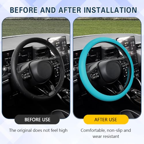 Car Steering Wheel Cover, 13 to 14.17 inches Non-Slip Silicone Steering Wheel Protector, Car Accessories Thin Soft Leather Texture Steering Wheel Protective Cover for Most Cars (Sky Blue) - color: Sky Blue