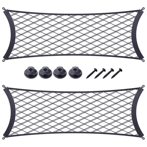 JINGKE 2 Pcs Small Cargo Net Pocket Elastic Mesh Netting Car Mesh Pouch with Screws and Hooks for Trunk RV Boats Home Cargo Storage (25.6'' x 9.8'') - size: 25.6'' x 9.8''