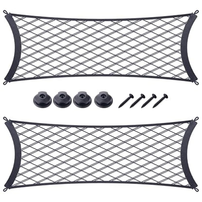 JINGKE 2 Pcs Small Cargo Net Pocket Elastic Mesh Netting Car Mesh Pouch with Screws and Hooks for Trunk RV Boats Home Cargo Storage (25.6'' x 9.8'') - size: 25.6'' x 9.8''