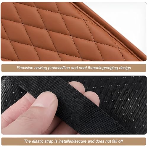Car Center Console Cover, Leather Vehicle Armrest Seat Box Cushion Pad with Storage Bags, Waterproof Automotive Middle Console Protector, Universal for SUV RV Truck (Brown)