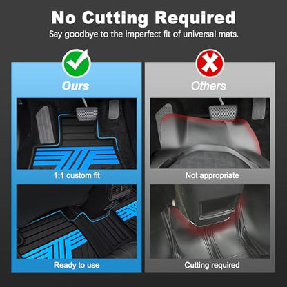 All Weather Floor Mats Custom Fit for Toyota RAV4 2019-2025 Waterproof Heavy Duty Anti-Slip Car Mats, 1st & 2nd Row Black & Blue - color: Black & Blue