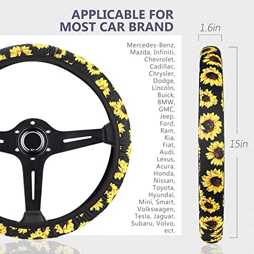 Sunflower Steering Wheel Cover Dreams Car Set: Women's Delightful Yellow Accessories with Cute Stuff Featuring Wheel Cover, Adorable Keychain,2 Car Cup Holder for a Cute and Vibrant Driving Experience - color: Sunflower