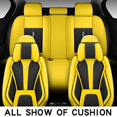 INZU Cute Rabbit Comfortable Leather Auto Car Seat Covers Front & Rear Seat Protector Fit Sedan SUV 5 Seats Full Set Universal Fit (Black Yellow) - color: Black Yellow