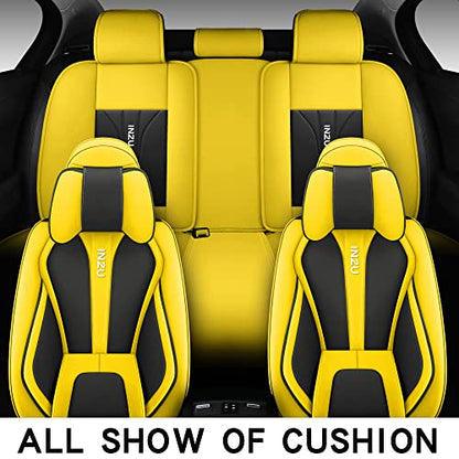INZU Cute Rabbit Comfortable Leather Auto Car Seat Covers Front & Rear Seat Protector Fit Sedan SUV 5 Seats Full Set Universal Fit (Black Yellow) - color: Black Yellow