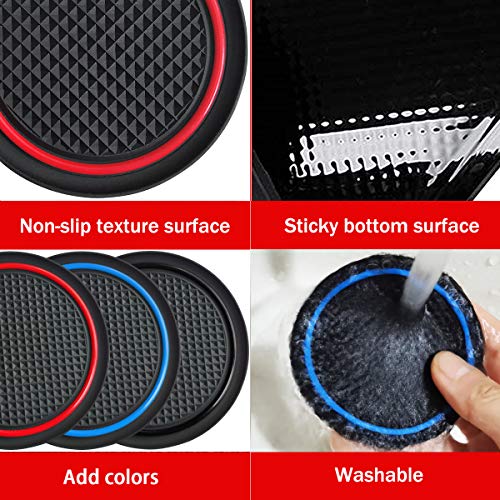 Auovo 2 Pcs Cup Holder Inserts Replacement for Frontier 2005-2019 Xterra 05-15 Pathfinder 05-12 Replace 96975-EA000 96975-ZS00A(with 3 Pairs of TPE Coasters in red Blue All Black)