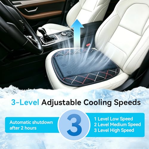 Cooling Car Seat Cover, Black Automotive Air Ventilated Cooling Seat Cover with 3 Adjustable Speeds for Summer Driving, Comfortable Cooling Car Seat Cushion for Car SUV Truck Van, Home & Office Chair