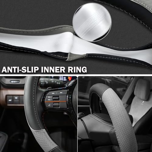 Steering Wheel Cover for Honda Civic(2006-2015),CR-Z, Insight, S2000|Microfiber Leather & Anti-Slip Safety Design | 14-14.25 Inch Custom Fit (Gray-Small Size) - color: C-Black+Gray, size: Small size (14 ''-14.25'')