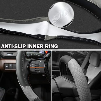 Steering Wheel Cover for Honda Civic(2006-2015),CR-Z, Insight, S2000|Microfiber Leather & Anti-Slip Safety Design | 14-14.25 Inch Custom Fit (Gray-Small Size) - color: C-Black+Gray, size: Small size (14 ''-14.25'')