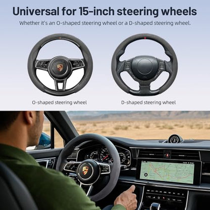 Suede Steering Wheel Cover,Universal Fit 15 Inch-Premium Non-Slip Breathable Comfort Grip for Cars Trucks SUVs,Anti-Slip Durable Interior Upgrade - color: Suede