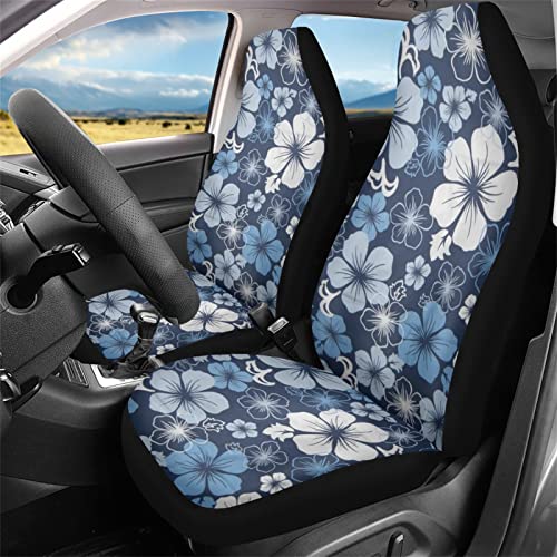 Dreaweet Hawaiian Hawaii Aloha Print with White Hibiscus Flower Car Seat Covers Front Seat Protector Cover Mat Full Set of 2pc Universal Bucket Seat Cover for Car SUV Automotive - color: Flower-7