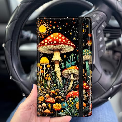 Car Registration and Insurance Holder for Women Men,Automobile License Document Card Holders Vehicle Glove Box Organizer Leather Accessories Driver Essential,Mushrooms Moon and Flowers - color: Mushrooms Moon and Flowers