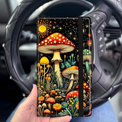 Car Registration and Insurance Holder for Women Men,Automobile License Document Card Holders Vehicle Glove Box Organizer Leather Accessories Driver Essential,Mushrooms Moon and Flowers - color: Mushrooms Moon and Flowers