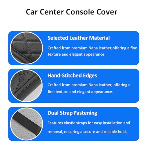Car Center Console Cover with Storage Bags, Leather Armrest Pad Protector for SUV, Sedan, Truck Interior Accessories (Black)
