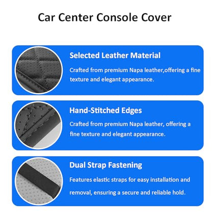Car Center Console Cover with Storage Bags, Leather Armrest Pad Protector for SUV, Sedan, Truck Interior Accessories (Black)