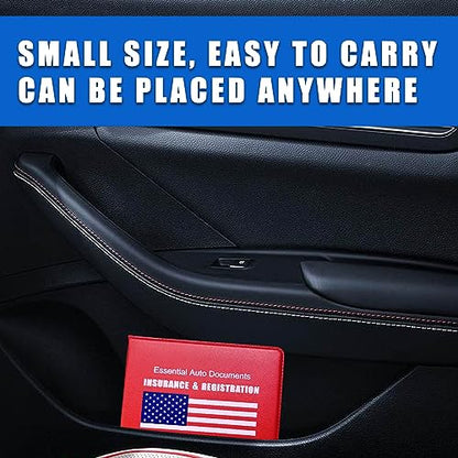 Ziciner Car Registration Insurance Holder, 2Pack Essential Auto Card Document Glove Box Organizer with Velcro Closure, Universal Car Accessories Perfect for Men & Women (Red/Blue Flag) - color: Red/Blue Flag