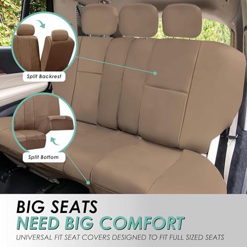 FH Group Car Seat Covers PU Leather 3 Row 8 Seater Car Seat Covers, Airbag Compatible and Split Bench - Fit Most Car, Truck, SUV, & Van (Solid Tan) - color: Beige, style: 8 Seater